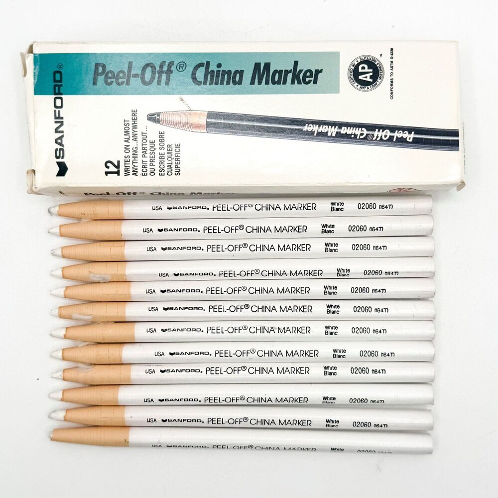 Vintage Sanford Peel-Off China Marker 02060 White Grease Pencil 12pcBox 164T USA